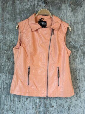 MONTANACO Women's Faux Leather Vest Size M In Peach